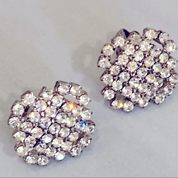 Vintage Clip-On Rhinestone Earrings - Picture 2 of 7